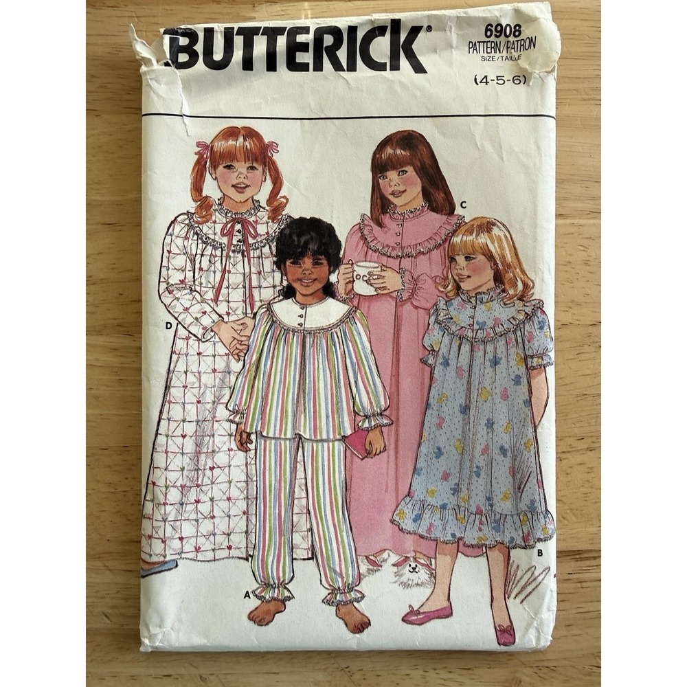 Butterick Pattern 6908 Child's PJs Top Pants Robe Nightgown Size 4 CUT Complete